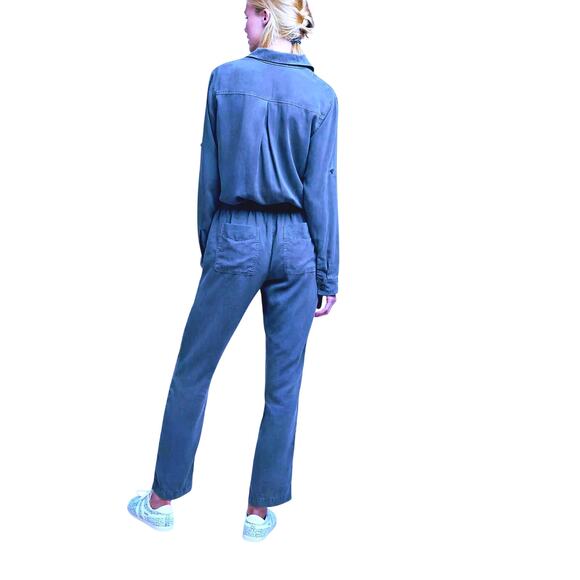 ANTHROPOLOGIE C&S by Cloth & Stone Women’s Navy Utility Jumpsuit large - Picture 2 of 7